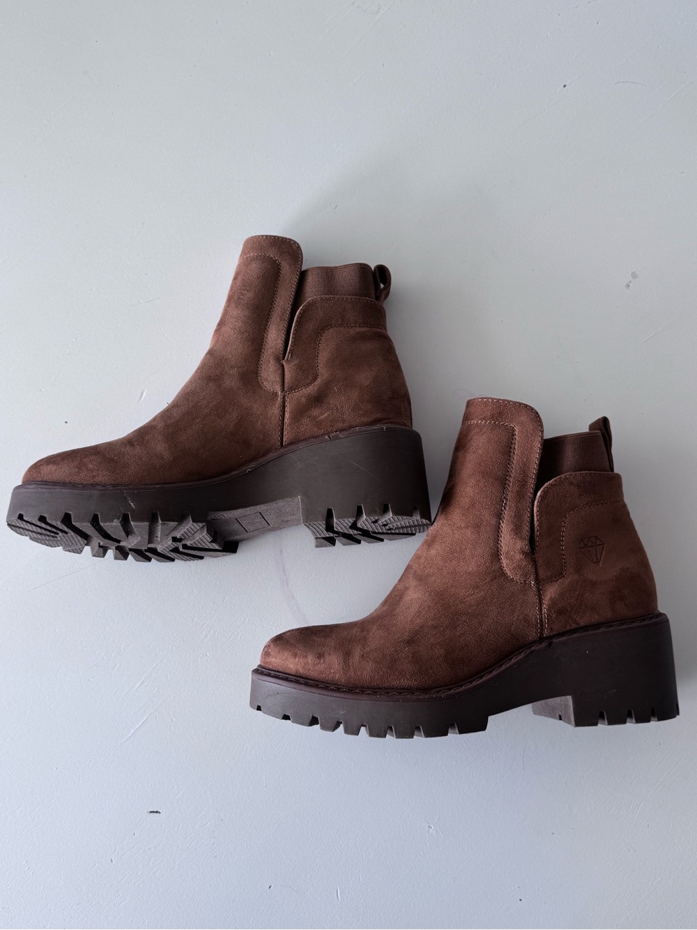 Women’s Brown Suede Lug Sole Chelsea Booties